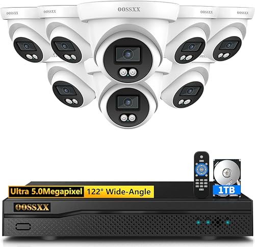 OOSSXX (5.0MP Definición Full HD) Sistema de cámara de seguridad con cable Cúpula al aire libre Cámaras de videovigilancia CCTV