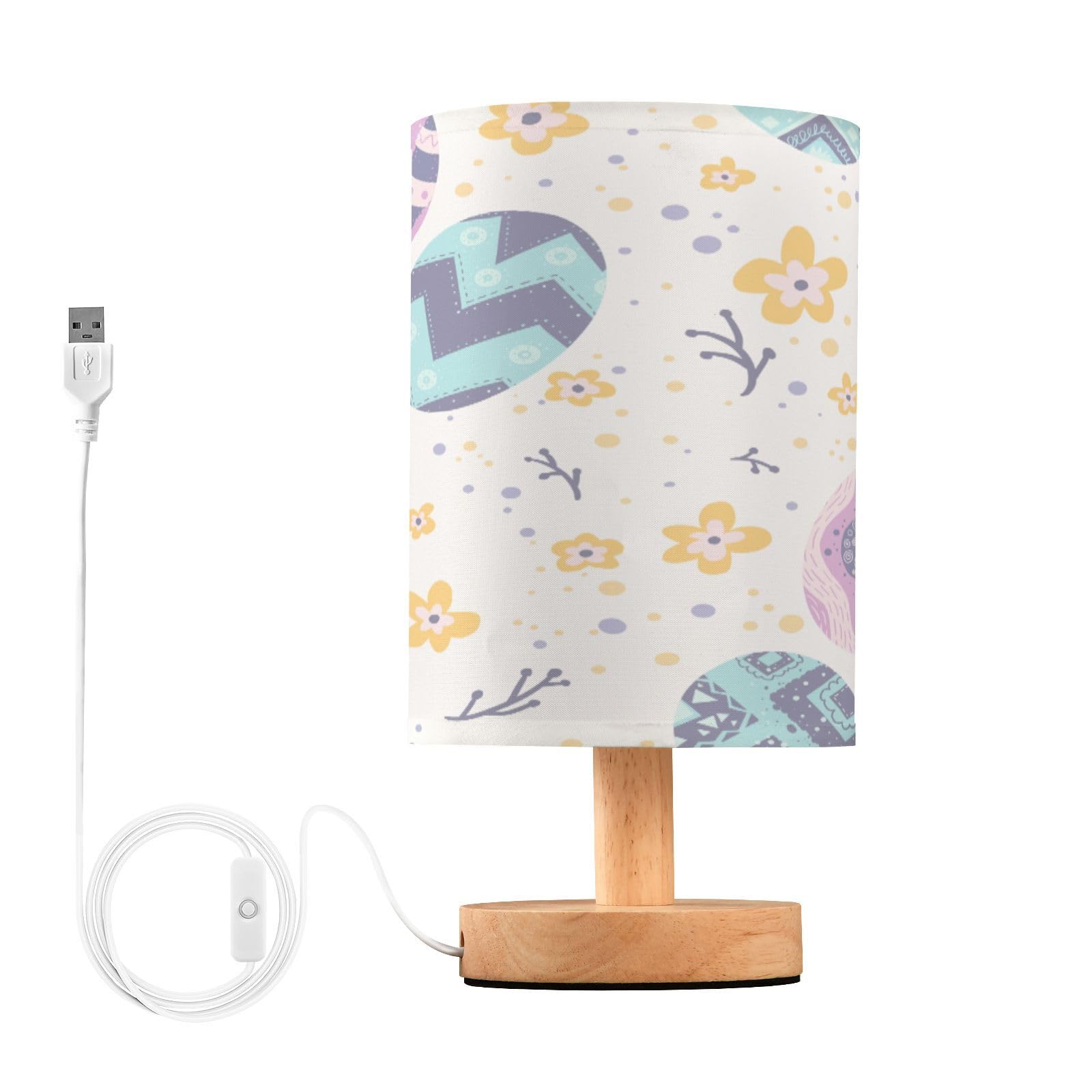 SDMKA Happy Easter Pattern Bedside Table Lamp for Bedroom, Minimalist Nightstand Lamp with Round Fabric Shade for Living Room, Office, No Bulb Required