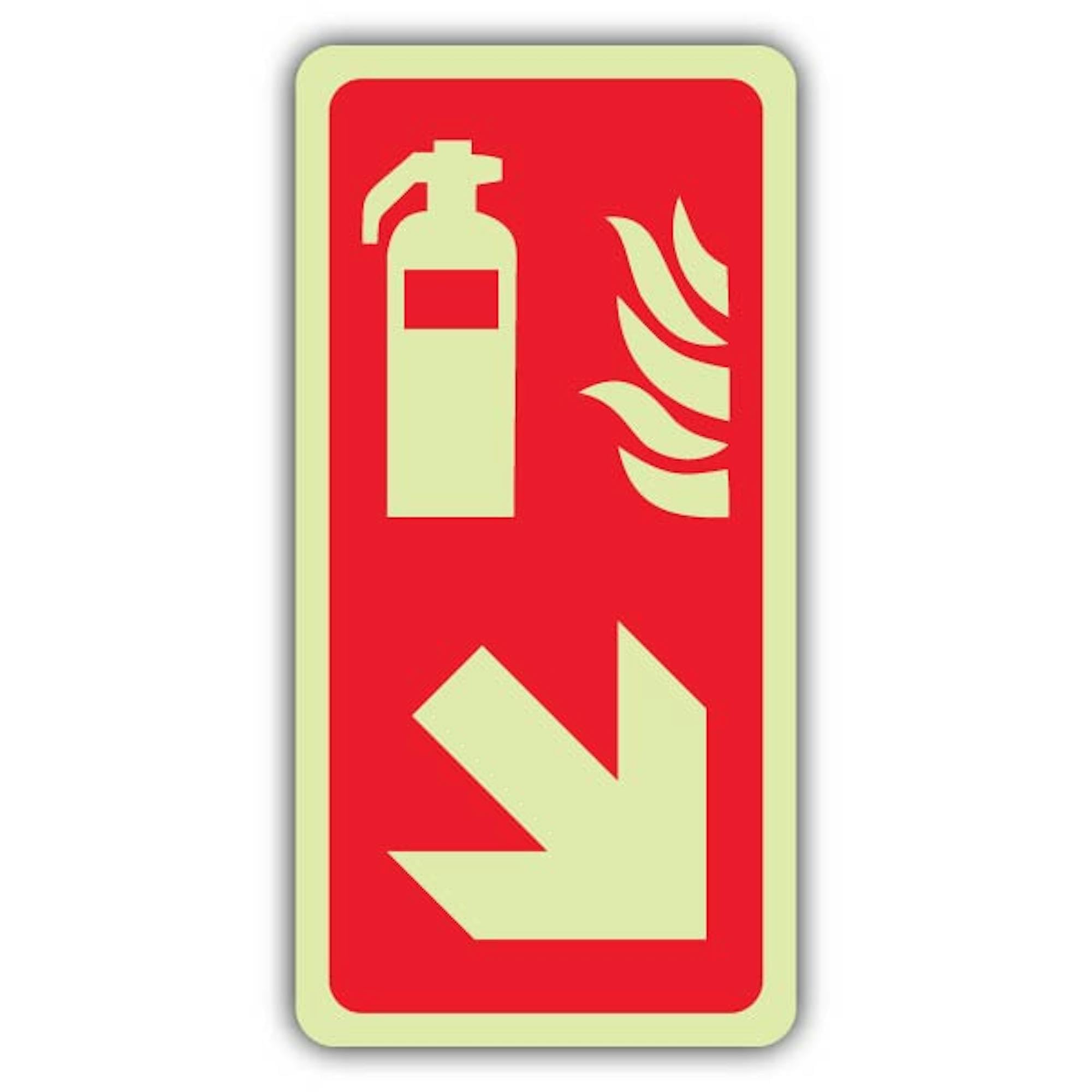 V Safety Glow In The Dark Fire Extinguisher Symbol Arrow Down Right Sign - Symbol Format - 200 x 400 mm - Made From Double Glow Rigid Plastic - Fire Safety Signage - Made in Britain
