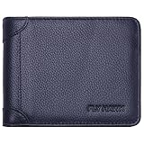 FlyHawk Genuine Leather RFID Blocking Wallets Mens thin Wallet One Size Blue - Transverse Style