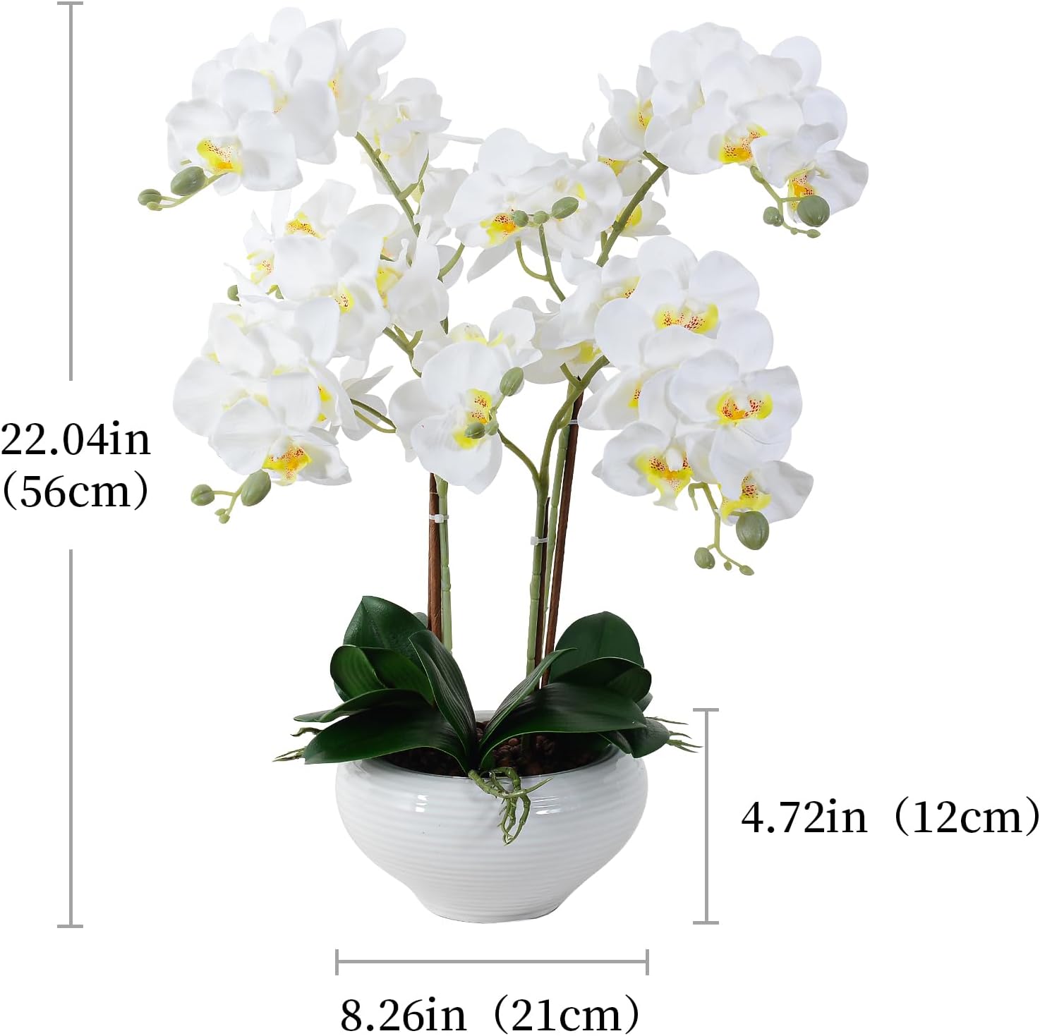 Ziwon Artificial Orchid Flowers Potted in Ceramic Pot, White Faux Phalaenopsis Orchids for Table Centerpiece, Realistic Fake Flower in vase for Home Office Decor Indoor