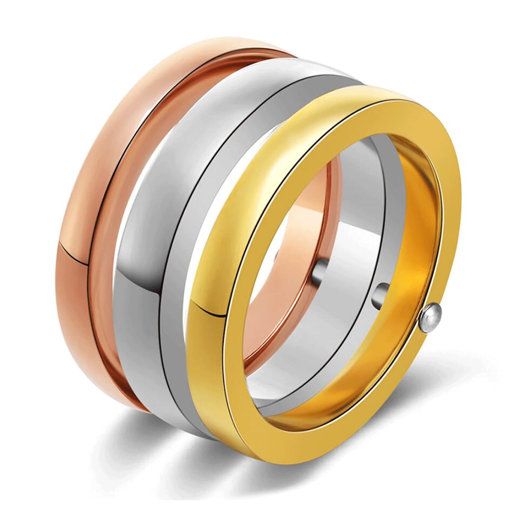 VQYSKOTriple Interlocked Rolling Ring for Women Girls-Stainless Steel Stacking Cross Rings in Silver/Gold/Rose gold Minimalist Promise Ring for Love/Engagement/Wedding, Size 4-12