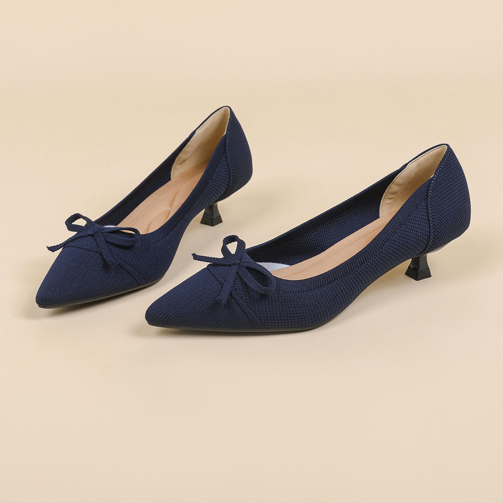 Zapatos de Punto Mujer Tacón Gatito Cerrados Elegantes y Comodas Bombas Tacón Bajo Zapatos Tacón Clásicos para Bodas y Fiestas,1506-1