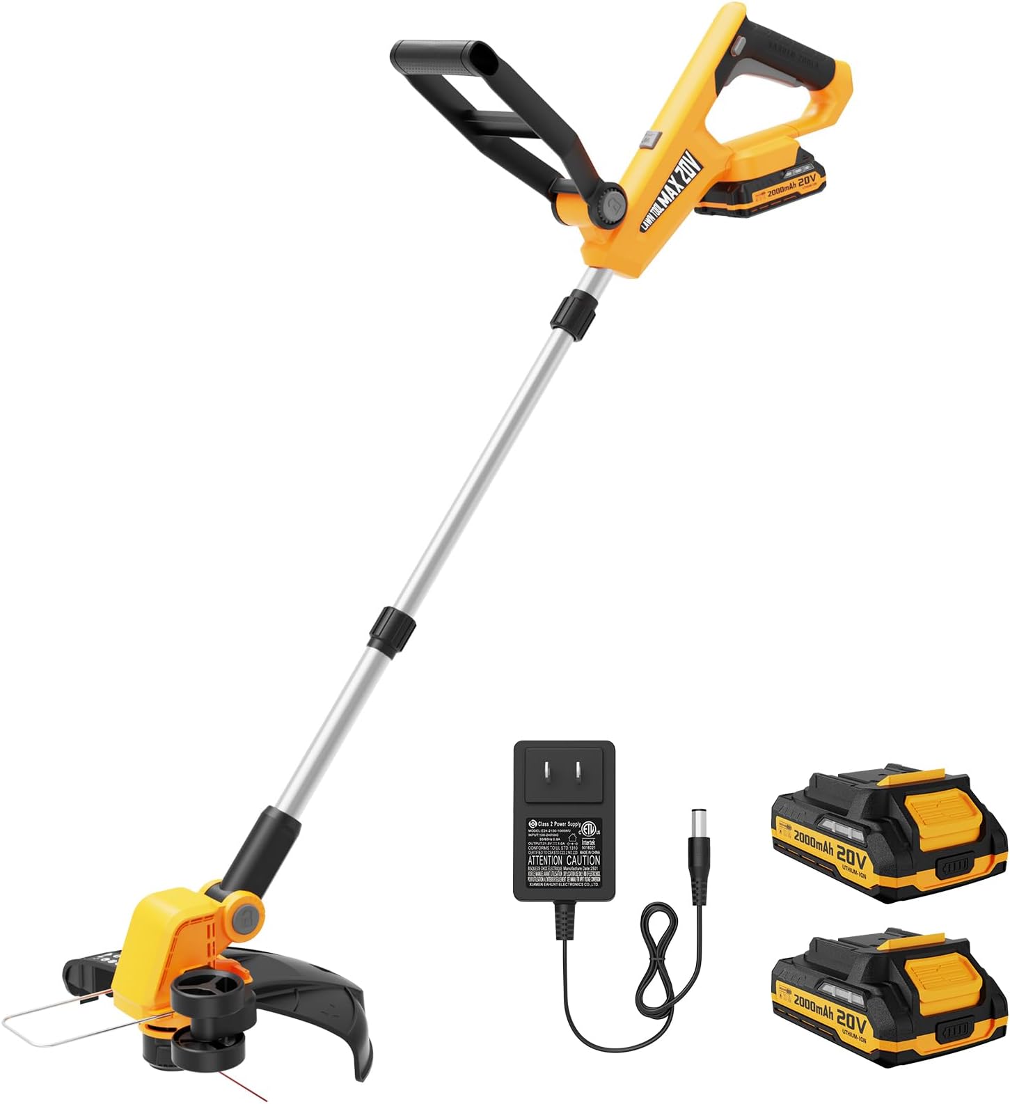 VARSK 12 Inch 20V Cordless Weed Wacker with Automatic Line Feed, 2 in 1 String Trimmer and Edger, Includes 2 x 2.0Ah Batteries/Charger/6 x Spools, Weed Eater for Lawn, Garden, Light Yellow