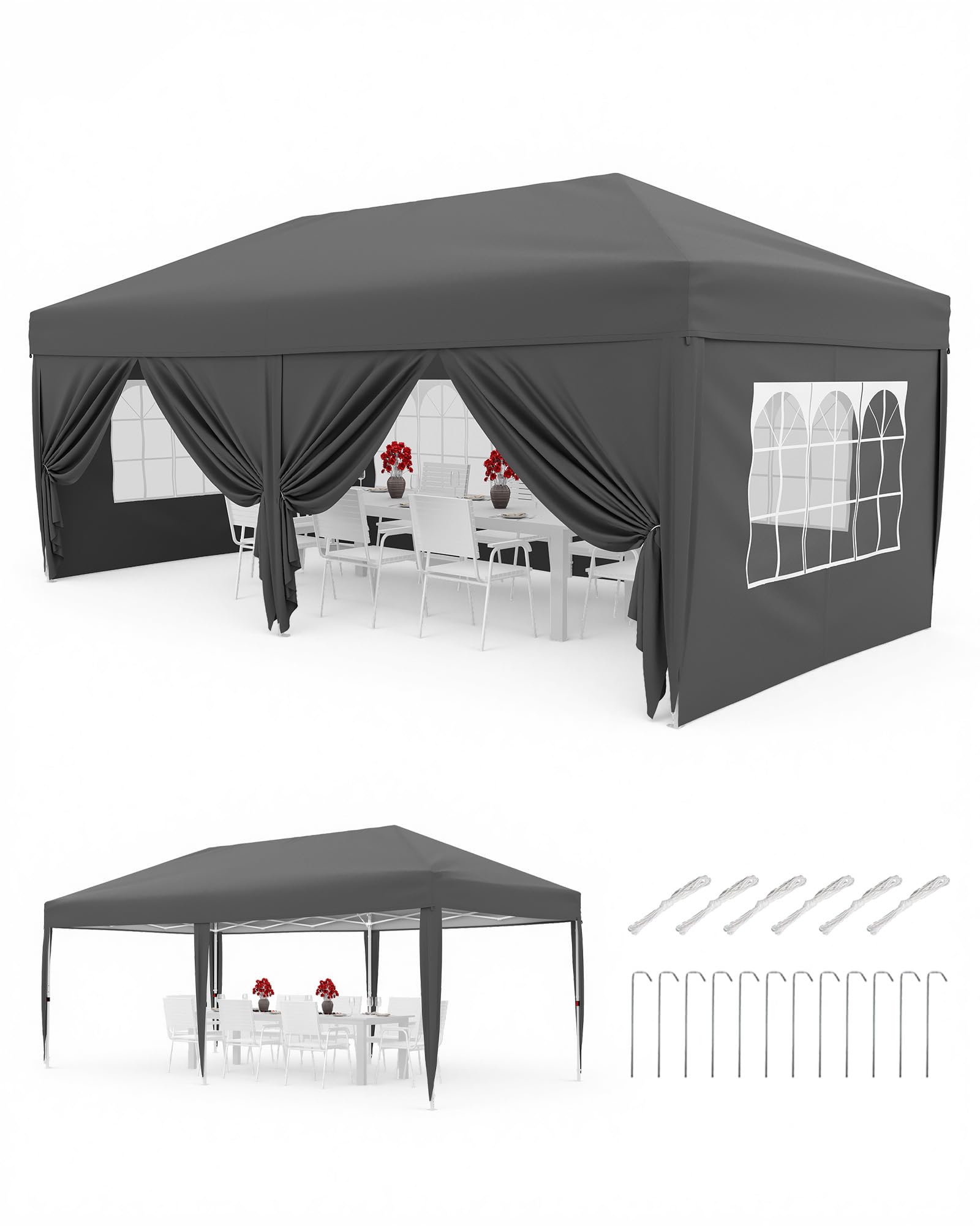 Acekool Faltpavillon 3x6, wasserdicht stabilmit – Pop up Pavillon faltbar aus 420D Oxford, 4 Seitenwänden, UV-Schutz 50+, 3-Fach höhenverstellbar, Partyzelt mit Tragetasche für Garten & Outdoor