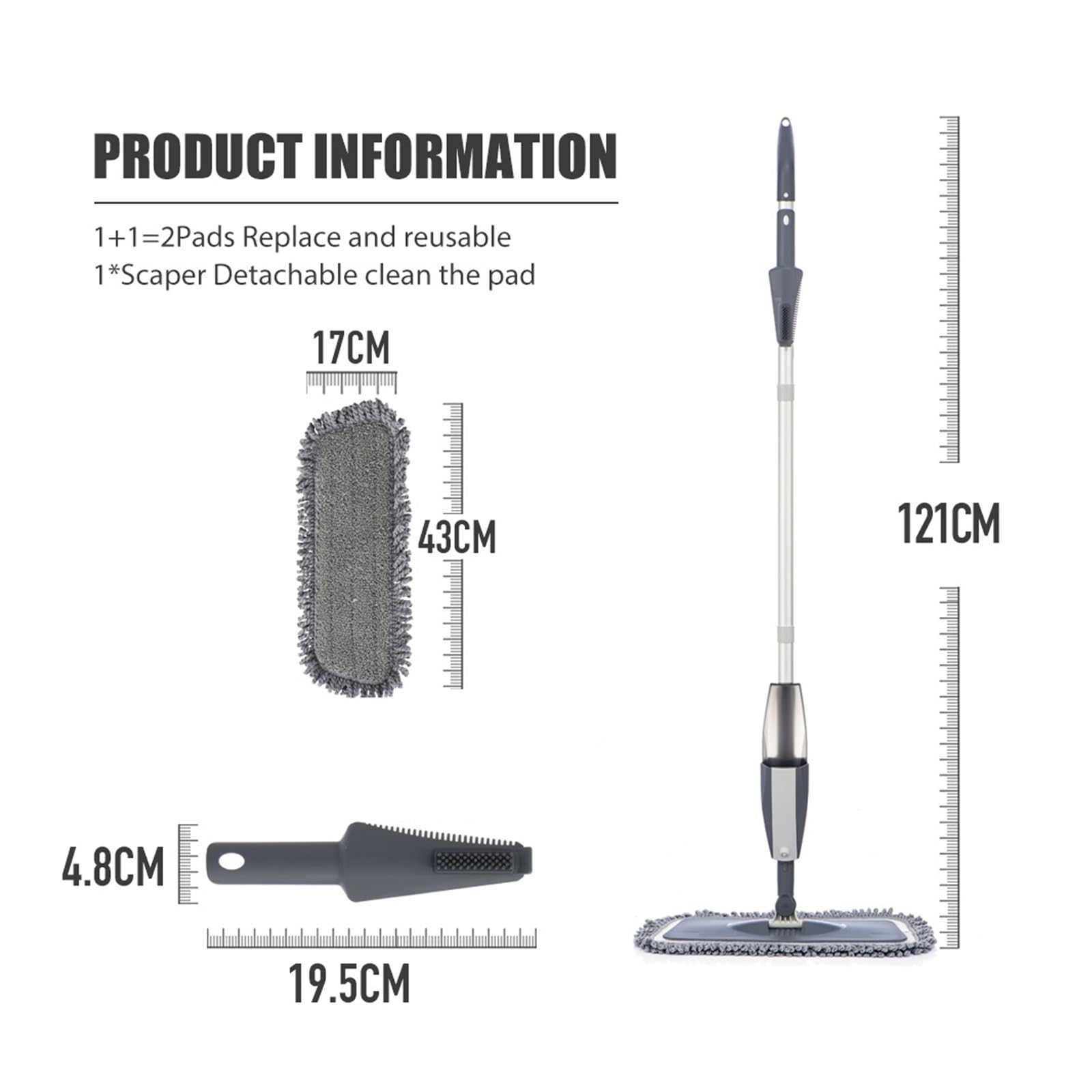 fregar, Magic Spray Mop 360 grados mango hogar ventanas cocina mopa barredora escoba herramientas de limpieza piso de madera con almohadillas de microfibra reutilizables ( Color : Mop with 2pads )