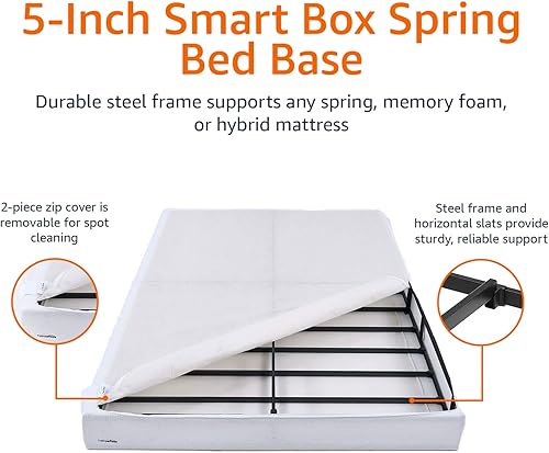 Miniatura 5 de Tienda Basics Smart Box Spring, base de colchón de 5 pulgadas, tamaño matrimonial, sin herramientas, fácil montaje