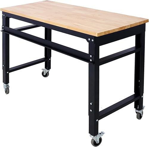 Banco de trabajo  Bancos de trabajo anchos rodantes para garaje  Altura ajustable, banco de herramientas de taller, metal con parte superior de