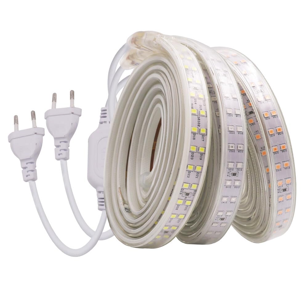 Tira LED de doble fila 220V [50M, Amarillo], IP67 impermeable flexible, SMD2835, 180 LEDs/m Guirnaldas luminosas cortable CRI85+, iluminación decorativa para hogar/comercios