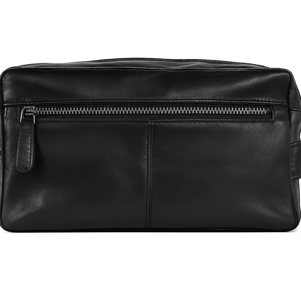 Kulturtasche aus Leder, Elegante Kosmetiktasche für Damen und Herren (Oil Pull-Up, Schwarz)