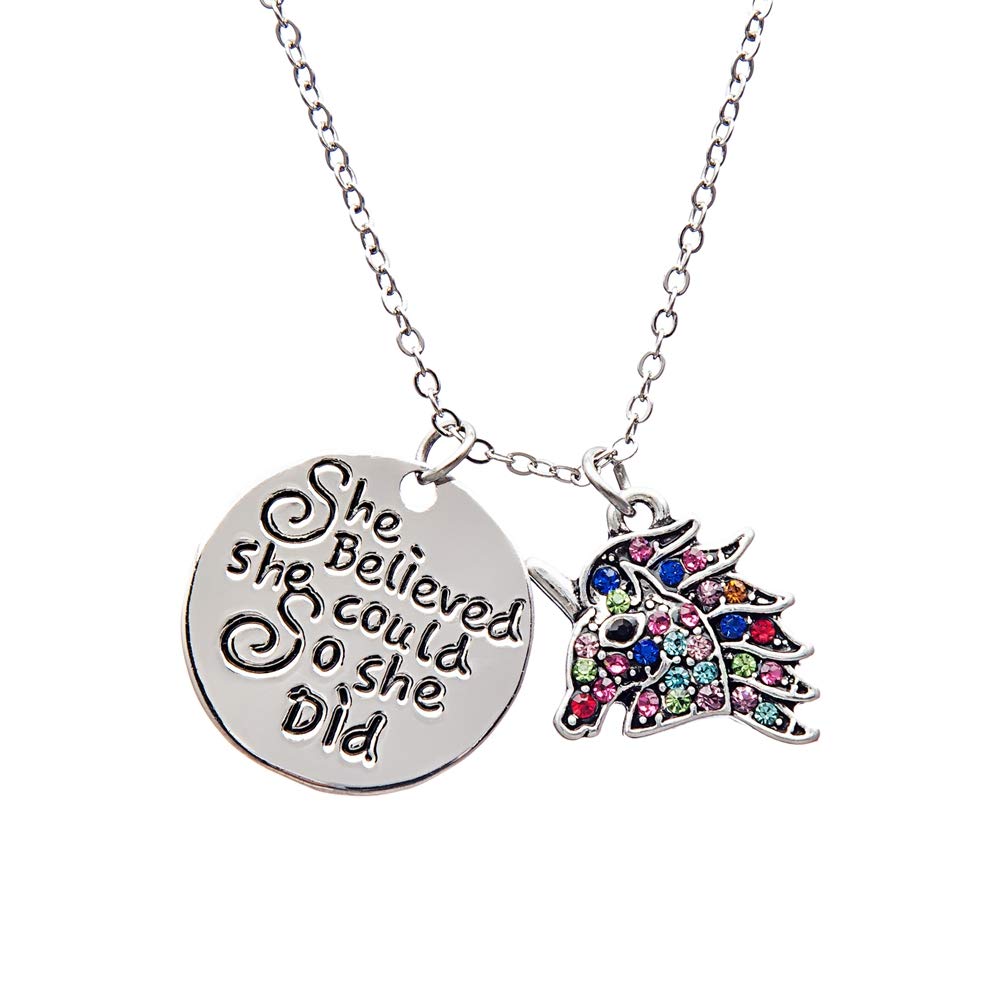 Infinity Collection Unicorn Charm Necklace, Unicorn She Believed She Could So She Did Jewelry, for Her, 17.5 inches, Zinc Alloy