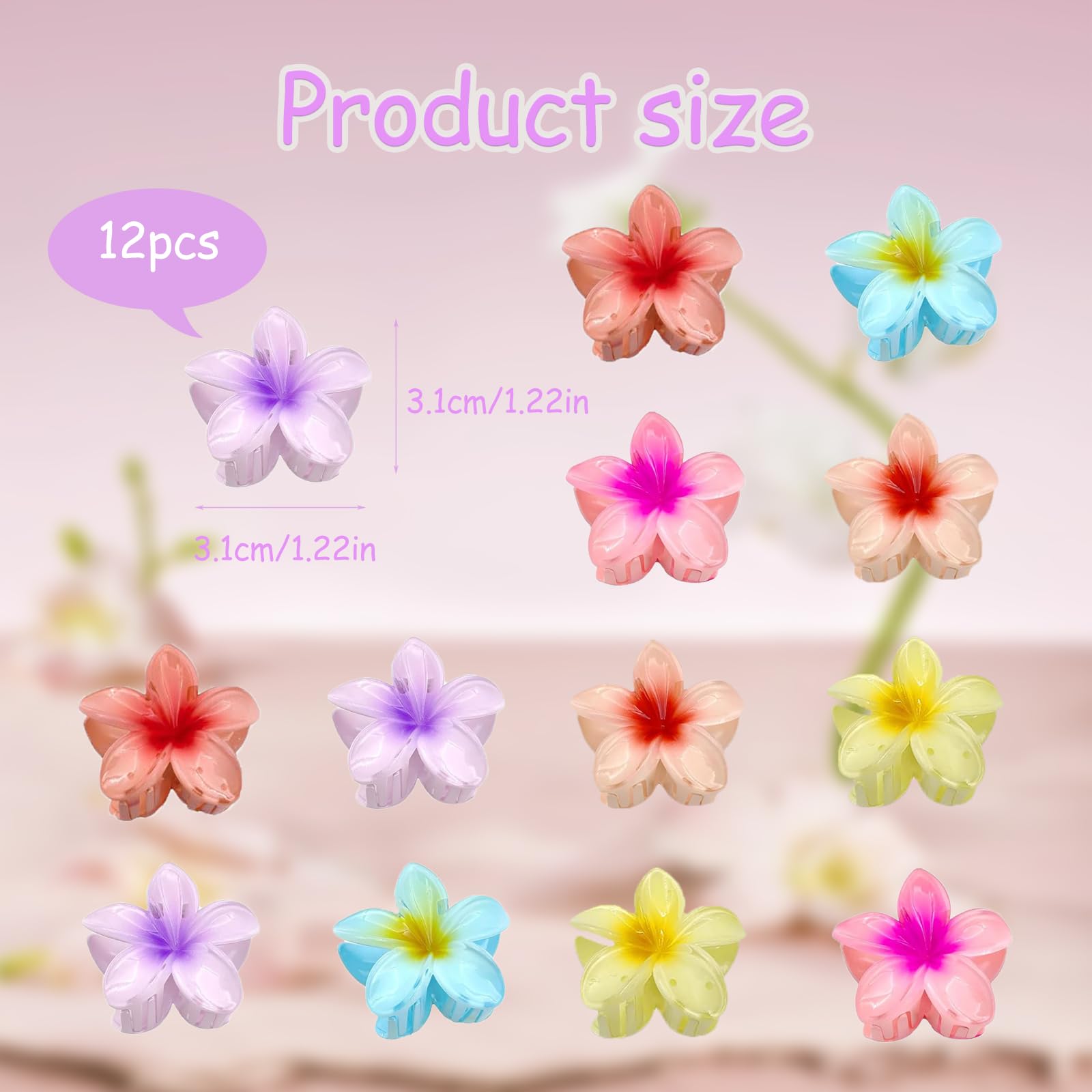 Kaizuca 12 Pack Flower Hair Clips, 3 cm Cute Acrylic Small Hair Clips, Non-Slip Hair Jaw Clips - Image 2
