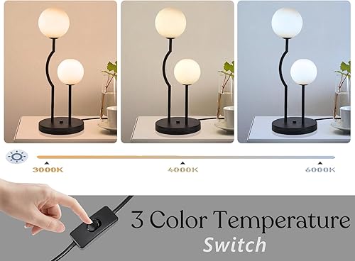 Miniatura 6 de Lámpara de mesa con globo de mediados de siglo, industrial, retro, 2 luces, lámpara de escritorio con globo de vidrio blanco, luz de lectura para