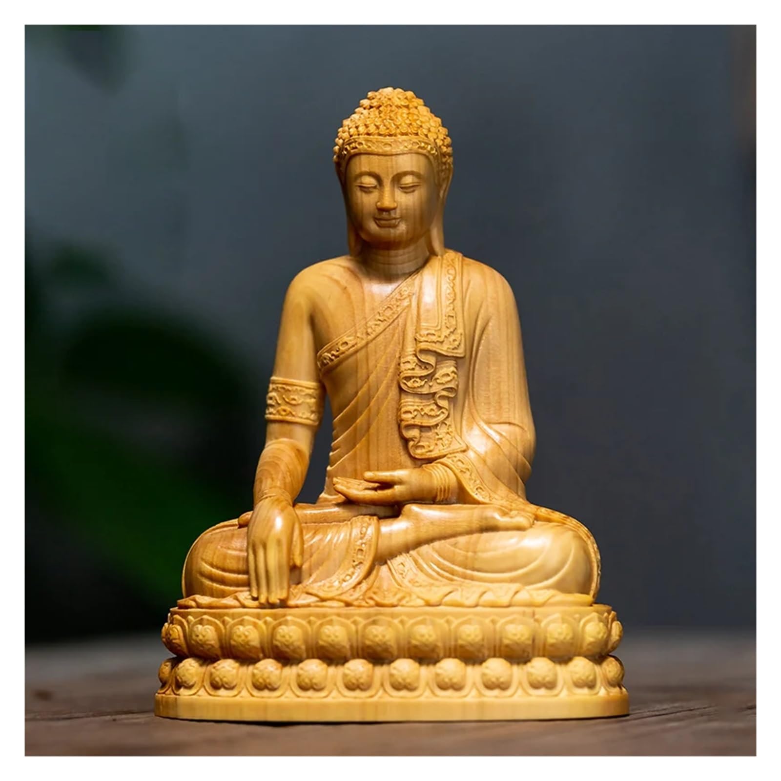 LAPADULA Tabletop Figurines Wooden Buddha Statue Hand-carved Solid Wood Home Room Office Feng Shui Ornaments Home Decor Statue