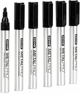 ZEYAR Permanent Markers, Chisel Tip Medium Point, Waterproof & Smear Proof ink, Aluminum Barrel Markers, Quick Drying (6 Black Color)