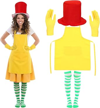 Maiteenly 4 Pcs Funny Storybook Character Costume Set for Adults Funny Red Top Hat Green Costume for World Book Day Read Week Outfit Cosplay Party Gift Reading Activities