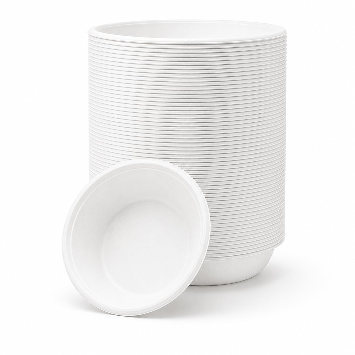 Bonkaso Round Bagasse Bowls 180 ml - Pack of 50 | Eco-Friendly Disposable Sugarcane Bowls | Leak-Proof, Microwave Safe & Compostable | Ideal for Soups, Snacks, Desserts, Parties & Events | White