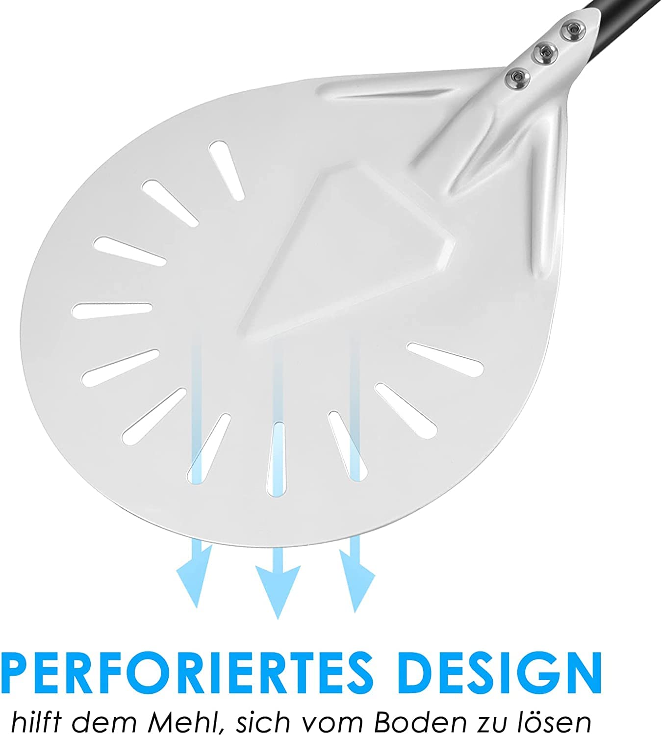 Pelle à pizza perforée 7" - Pelle à pizza en aluminium anodisé dur avec poignée en métal de 52 cm - Pour barbecue ou four à pizza