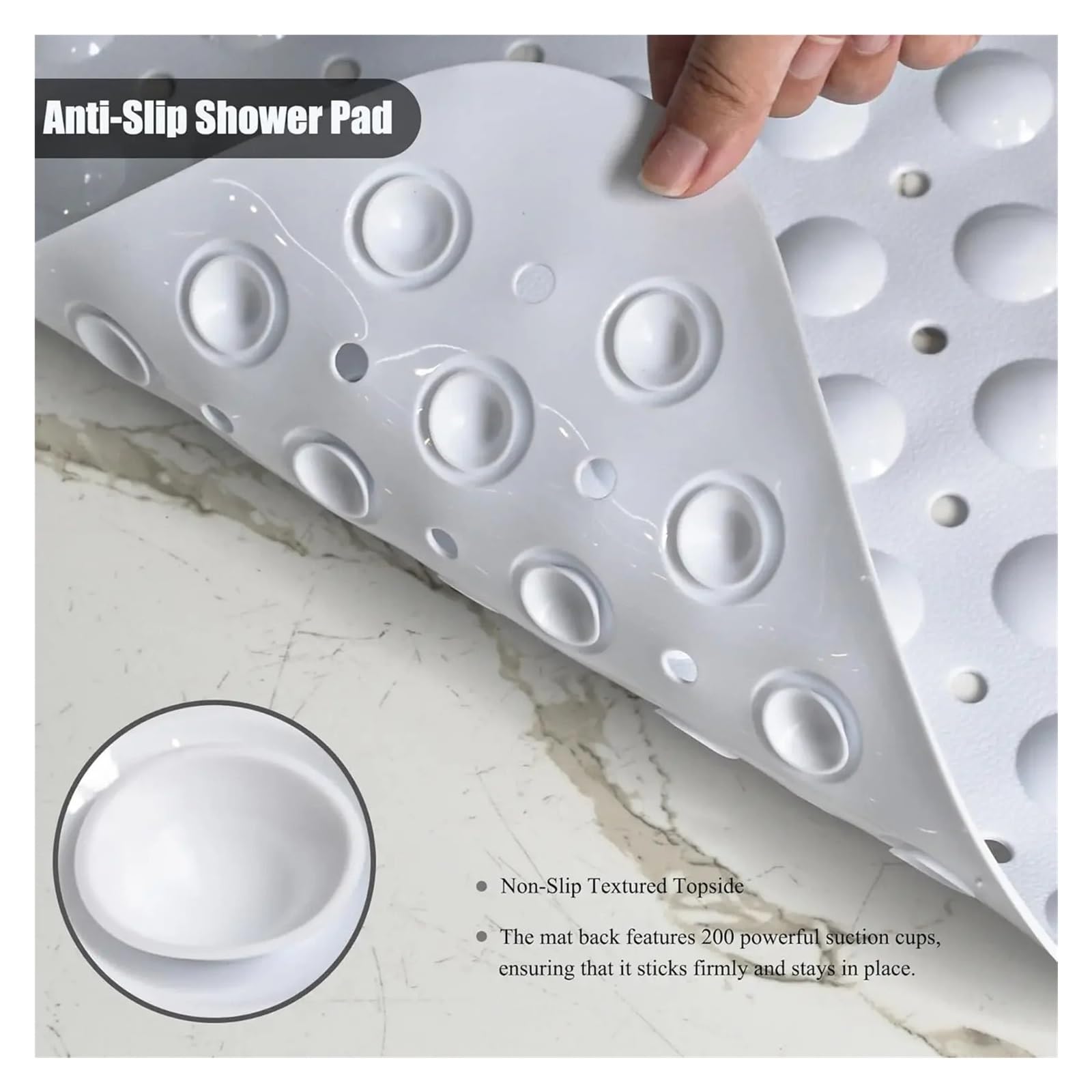 Tappeto Antiscivolo Vasca Tappetino doccia antiscivolo quadrato 53x53 cm | Superficie aderente e ventose potenti(White 53x53cm)