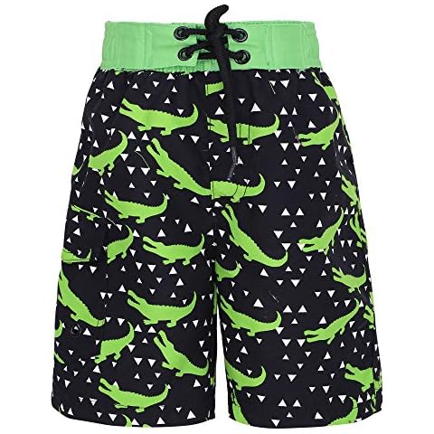 Boy's Quick Dry UPF 50+ Sun Protection Swimsuit Beach Shorts, Crocodie, Medium Cover