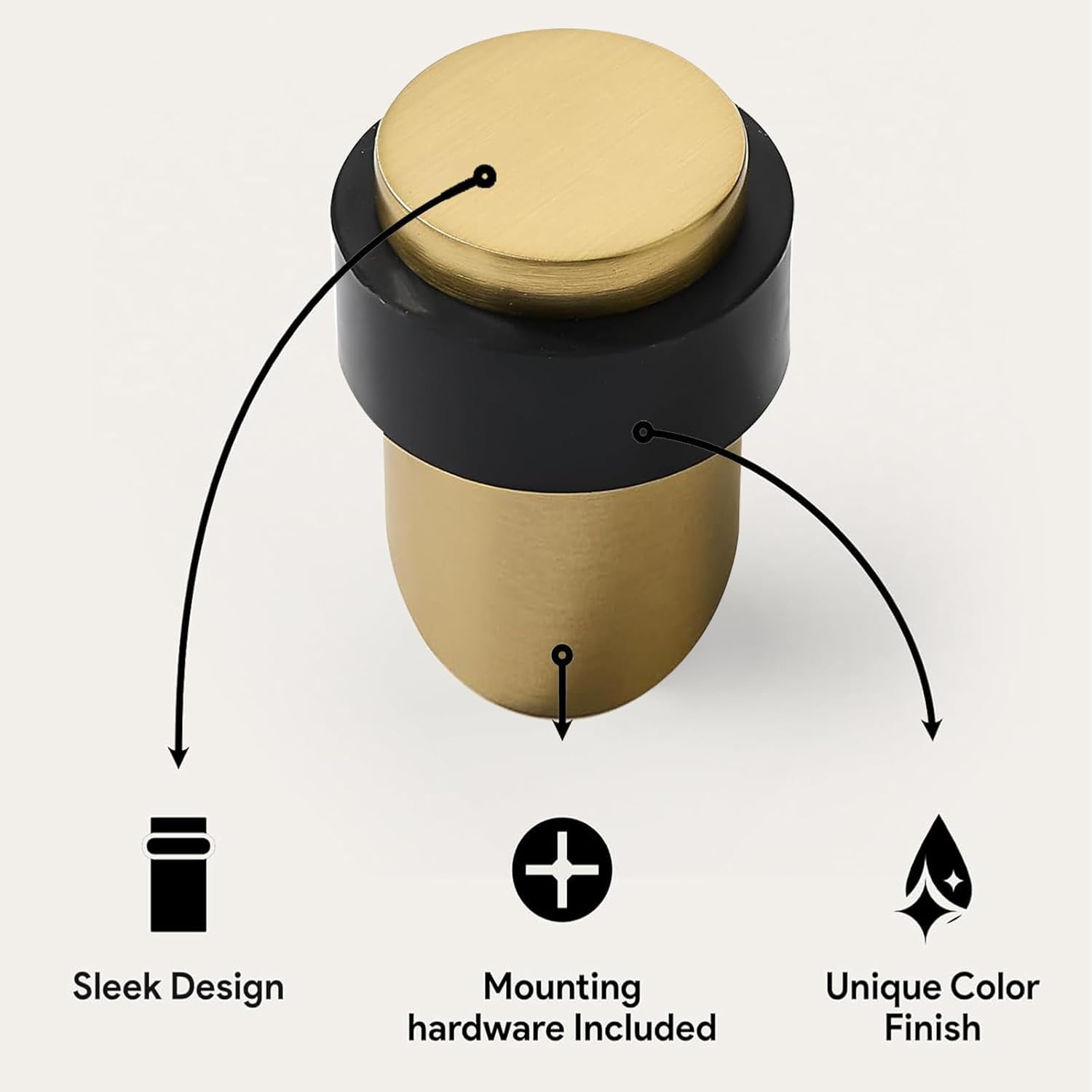 KHTUMEWARE 4 Pack 2-1/2 in Floor Door Stopper,Satin Brass Door Stop,Wall Protector Commercial Door Bumper Wedge Decorative Cylindrical Install Door stoppers on the Floor