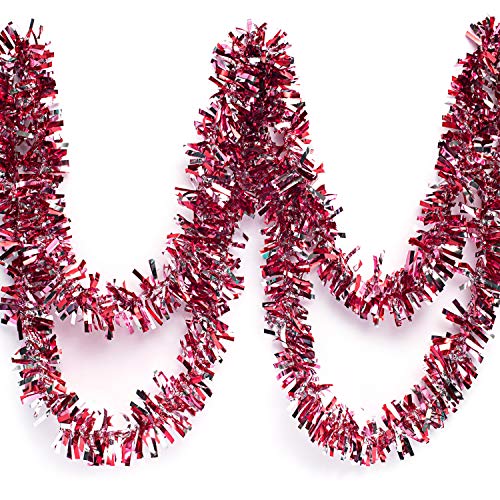 Anderson's Metallic Red, Silver & Pink Tinsel Twist Garland, 25ft Holiday Decoration, Christmas Tree Trim, Parade Float Decor, Party Supplies, Halloween, Graduation, Indoor/Outdoor Event Garland