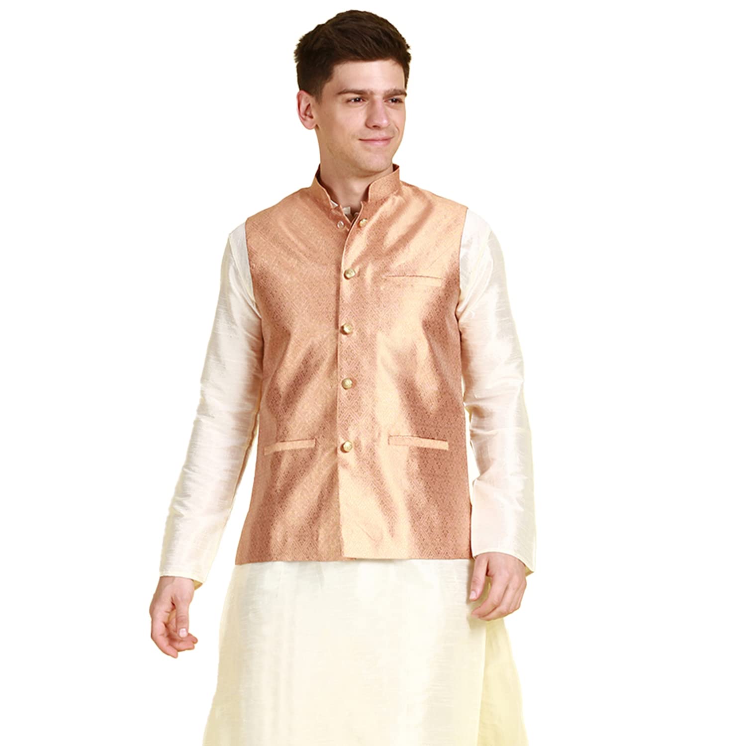 Men Jacket Woven Floral Pattern Ethnic Bandi Jacket-image-0