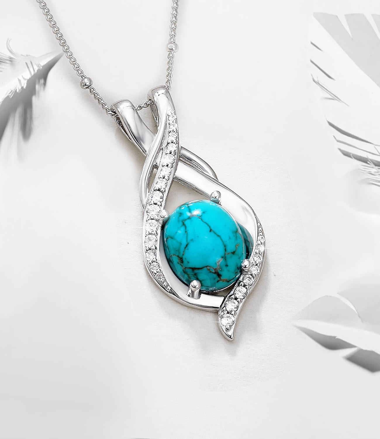 Genuine Turquoise Necklace for Women 925 Sterling Silver with Oval Natural Stone with CZ Pendant Gemstone Jewelry for Her Wife Mom Sister Girlfriend - Image 4