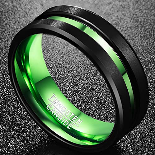 NUNCAD 8mm Men's Tungsten Rings Multi-Color/Green/Purple Plated Grooved Black Matte Finish Beveled Edges Size 4 to 162