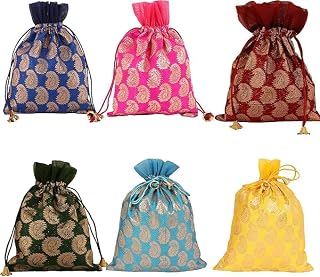 Gorgeous Gift Wrapping bags reusable Large Drawstring Paisley Brocade for birthdays, wedding, return present packing set Pack of 5 (Assorted - 2)