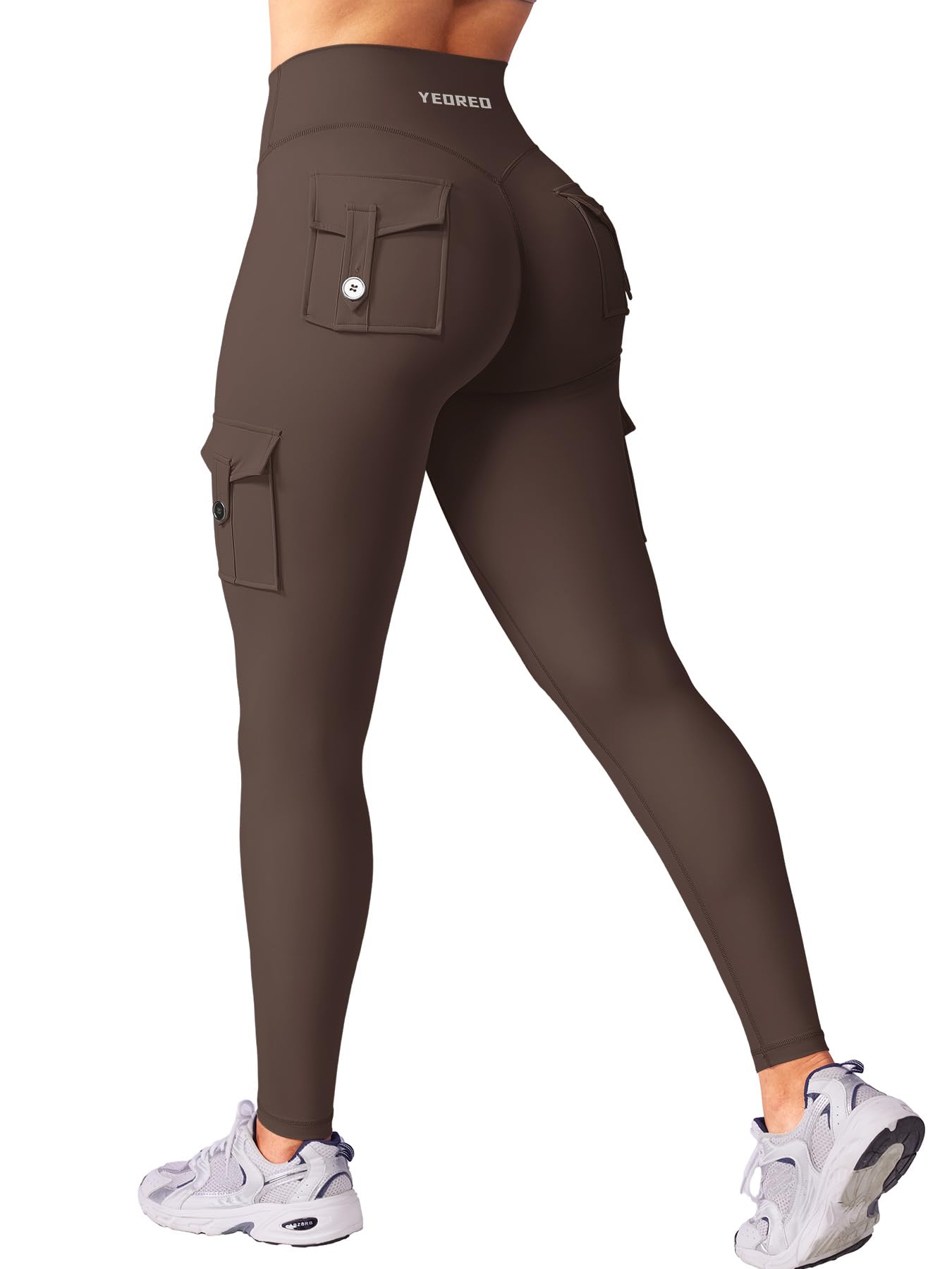 YEOREO CoreFlex Workout Cargo Leggings with Pockets for Women Hidden Scrunch Butt Lifting Leggings Gym Yoga Pants
