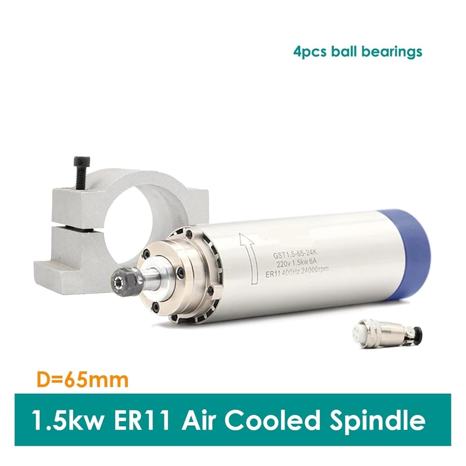 220v/110v Diameter 65mm 1.5kw Er11 Air Cooled Spindle Motor 4ball Bearings Spindle for CNC Machine 65mm Bracket Kit