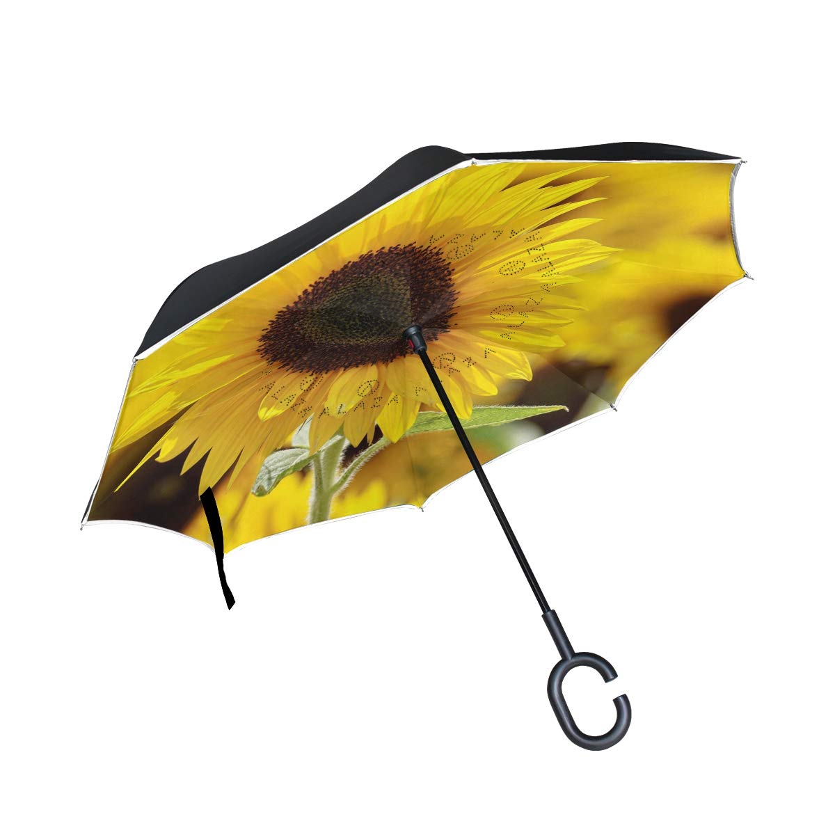 Blooming Sunflower Reverse Umbrella Inverted Umbrella Windproof Umbrellas UV Protection for Car Rain Outdoor with C-Shaped Handle
