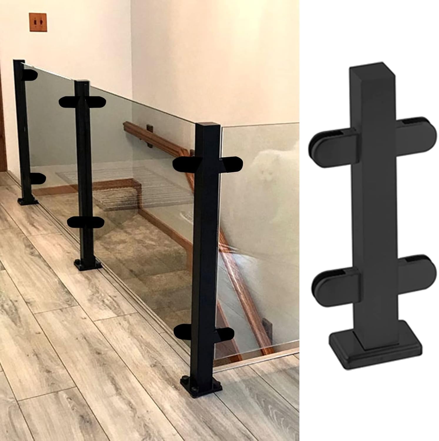 Generisch Glasgeländerpfosten – Premium-Zaunpfosten aus schwarzem Glas – 100er-Packung, 43 Zoll hohes Abschlusspfosten-Set für einfache Montage, stilvolles Außengeländers