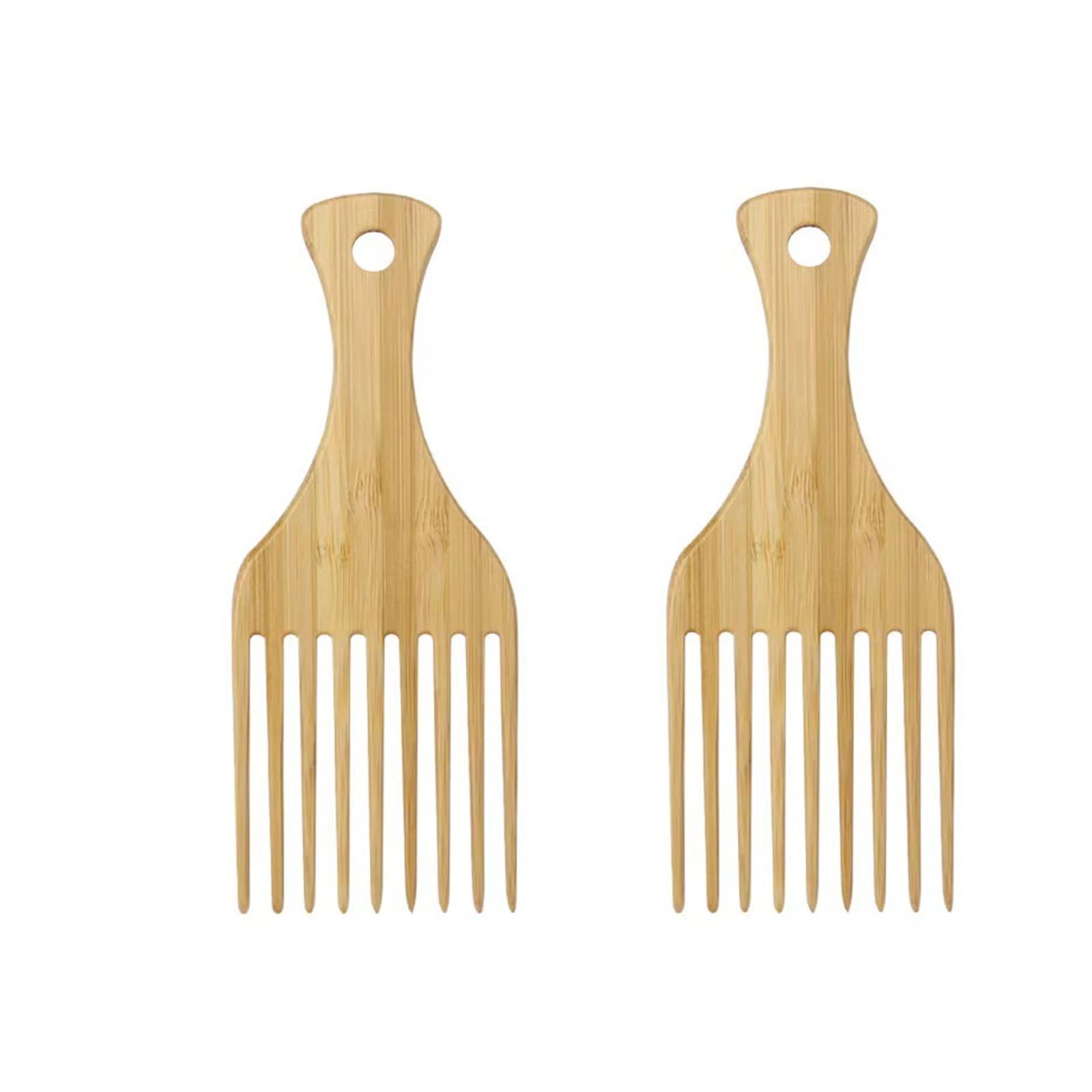 Tazweeq 2-Piece Bamboo Comb Set for Afro Hair, Natural Anti-Static Picks for Curly, Thick Hair, Curly Hair Styling and Beard Grooming, Natural Anti-Static Picks for Curly, Thick Hair