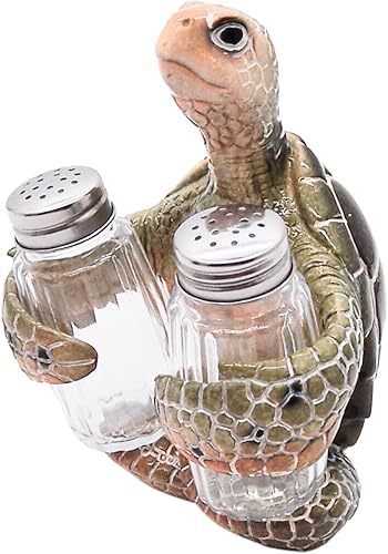 Miniatura 2 de Soporte para juego de sal y pimienta de tortuga, decoración náutica, cocteleros incluidos, 5.75 pulgadas