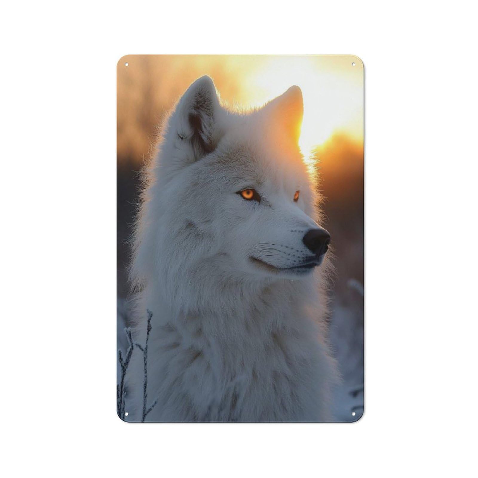 Junmoney Style-3 Industrial Metal Sign With White Wolf Portrait At Sunset Design 30X20cm, Clean Industrial Urban Room Decor For Flat, Bar, Studio Or Gallery Wall