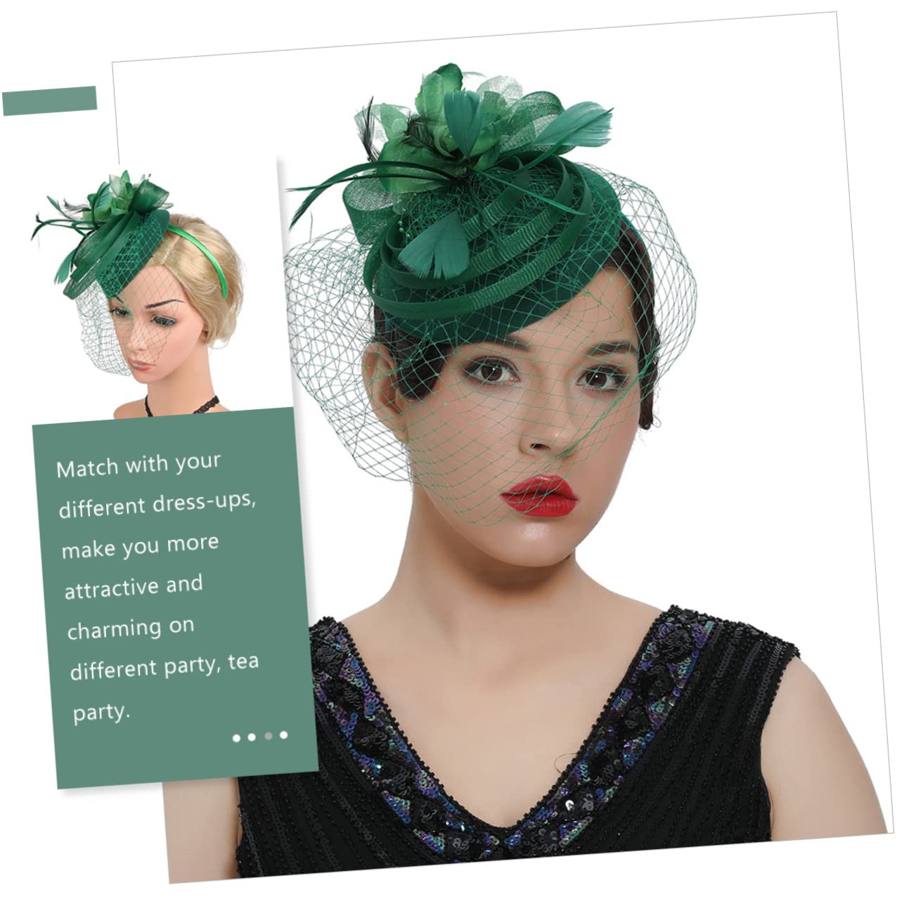Beavorty 3pezzi Fascinator Elegante Rete e Piume per Tea Party e Matrimoni Accessorio per con Clip e Cerchietto Adatto per Eventi e Cerimonie Scuro