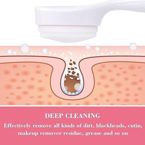 Miniatura 5 de Paquete de 2 cepillos de limpieza facial manual de silicona, agradable a la piel, impermeable, limpiador exfoliante para puntos negros, espinillas,