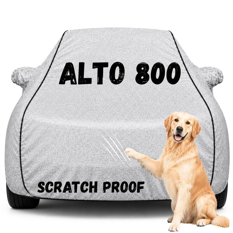 Image of Pure Fabric Silver 100% Waterproof Alto 800 Car Cover | Polyester Car Body Cover for Rain & Sun | UV Protection, Dustproof, Scratch Resistant, Windproof, Heat Resistant, Custom Fit