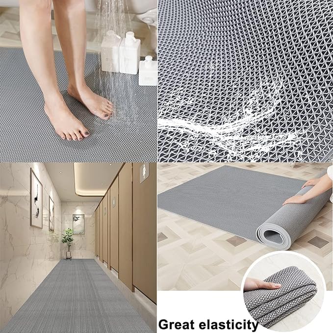 Image of Fresh From Loom Slip-Proof Bathroom Mat | Anti Skid | 100% Non-Toxic Rubber | Suitable for Shower, Swimming Pool, Toilet, Balcony, Kitchen | Indoor & Outdoor (Color Grey, Size - 4x16-feet)