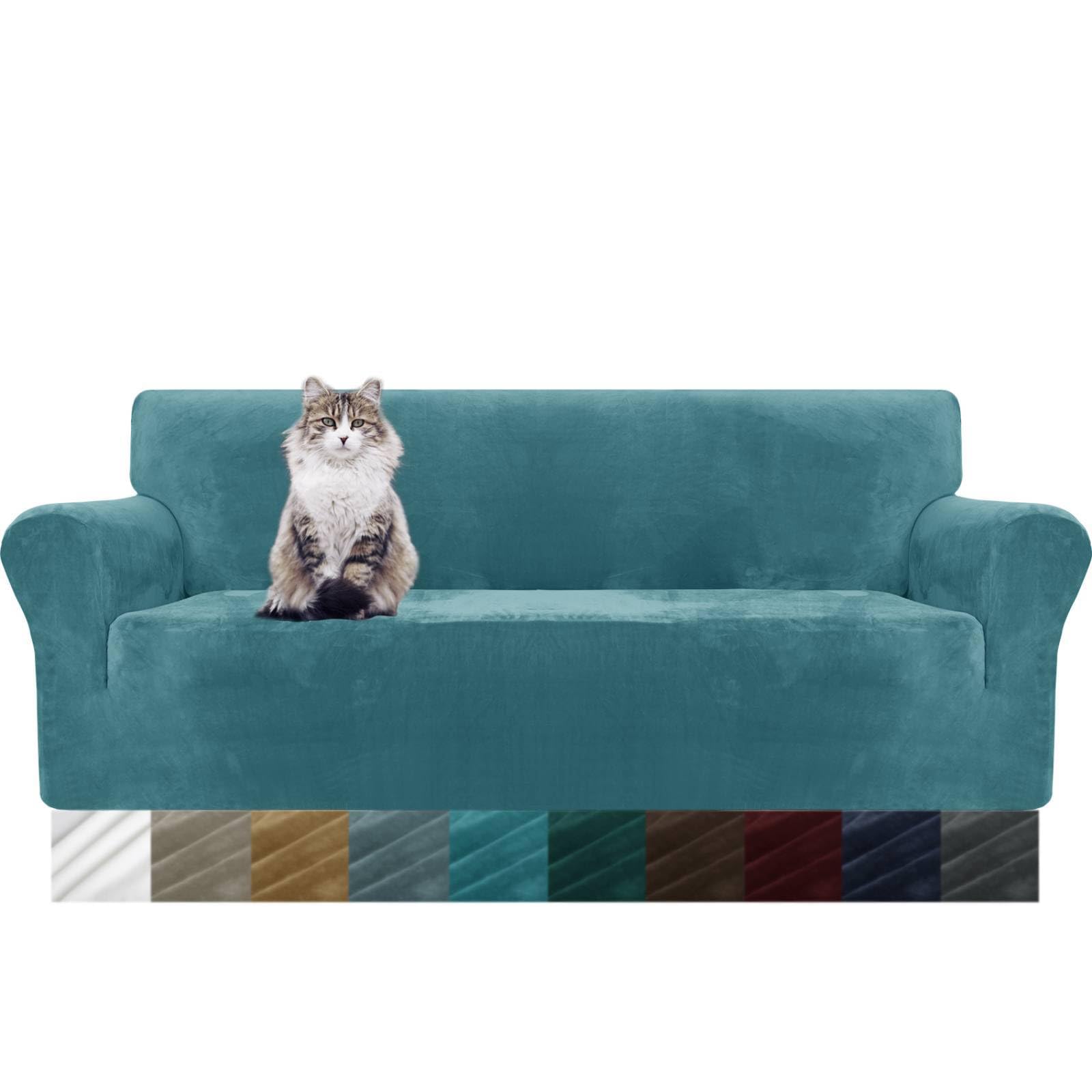 MAXIJIN Copridivano in velluto spesso a 3 posti, super estensibile, per cani Cat Pet Friendly 1 pezzo elastico Furniture Protector copridivano in peluche (3 posti, blu pavone)