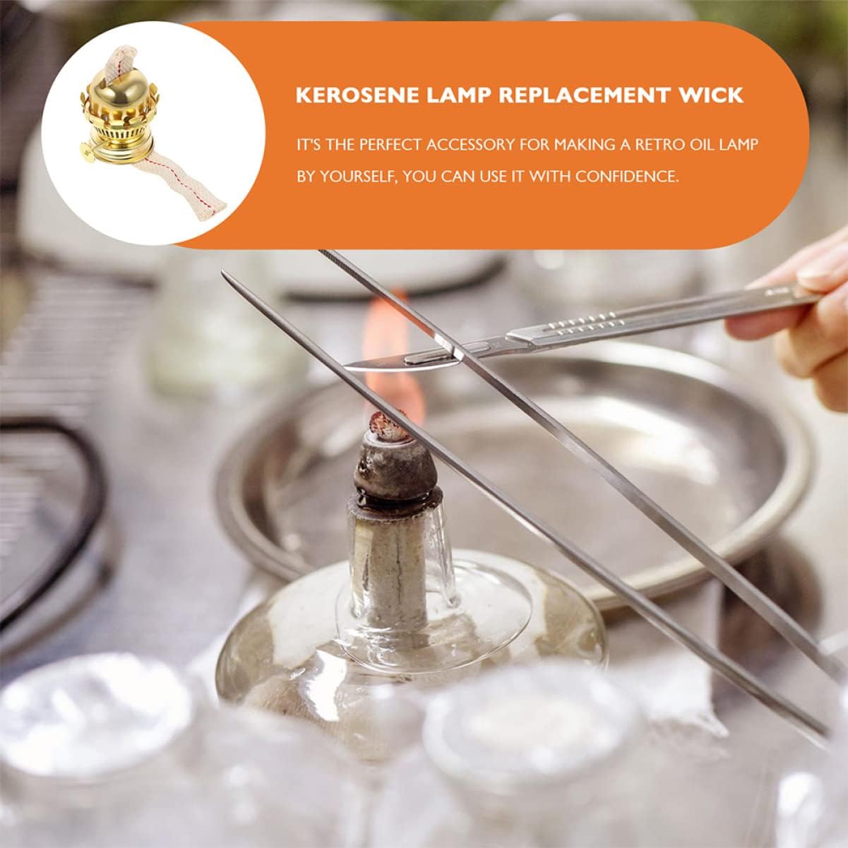 Uonlytech 3 Sets Oil Wick Kerosene Brass Lamps with Plated Vintage Ring Reduction Aluminum Alloy Parts for Accessories Chimney Part and Cotton Burner Flat Antique Re Lamp Replacement