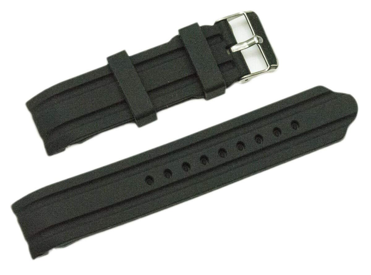 ewatchaccessories 24mm Black Silicone Rubber Curved End Dive Watch Band Strap