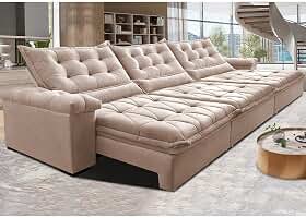Sofá Retrátil e Reclinável 3,85m Cama Inbox Big Fresh com Softgeld40 Velupluma Bege