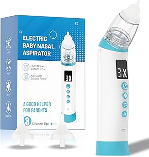 Baby Nasal Aspirator, Electric Nasal Aspirator for Baby, Baby Nose Sucker Rechargeable with 3 Silicone Tips, Adjustable 3 Levels Suction, 8 Light Soothing Function & Adjustable Music