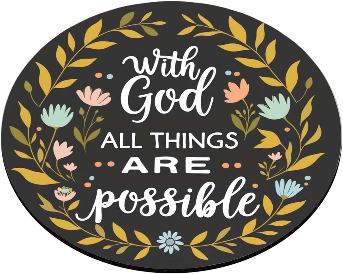 Smooffly Motivational and Inspirational Quote Round Gaming Mouse Pad Custom Design, With God All Things are Possible Bible Verse Scripture Quotes Religions Art image 2