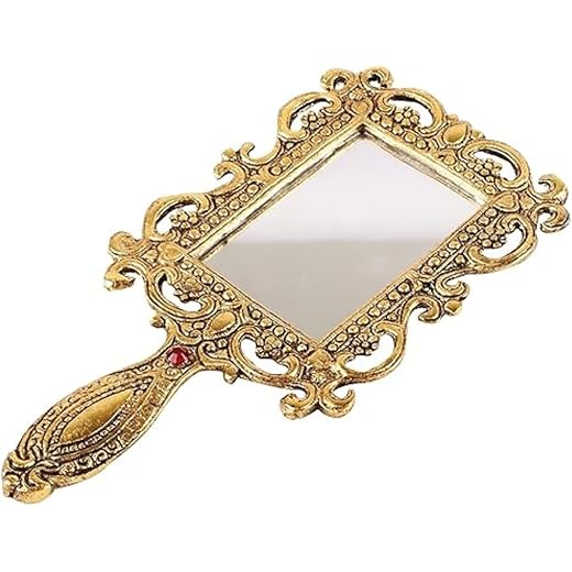 Beautifully Carved Gold Plating Hand Mirror