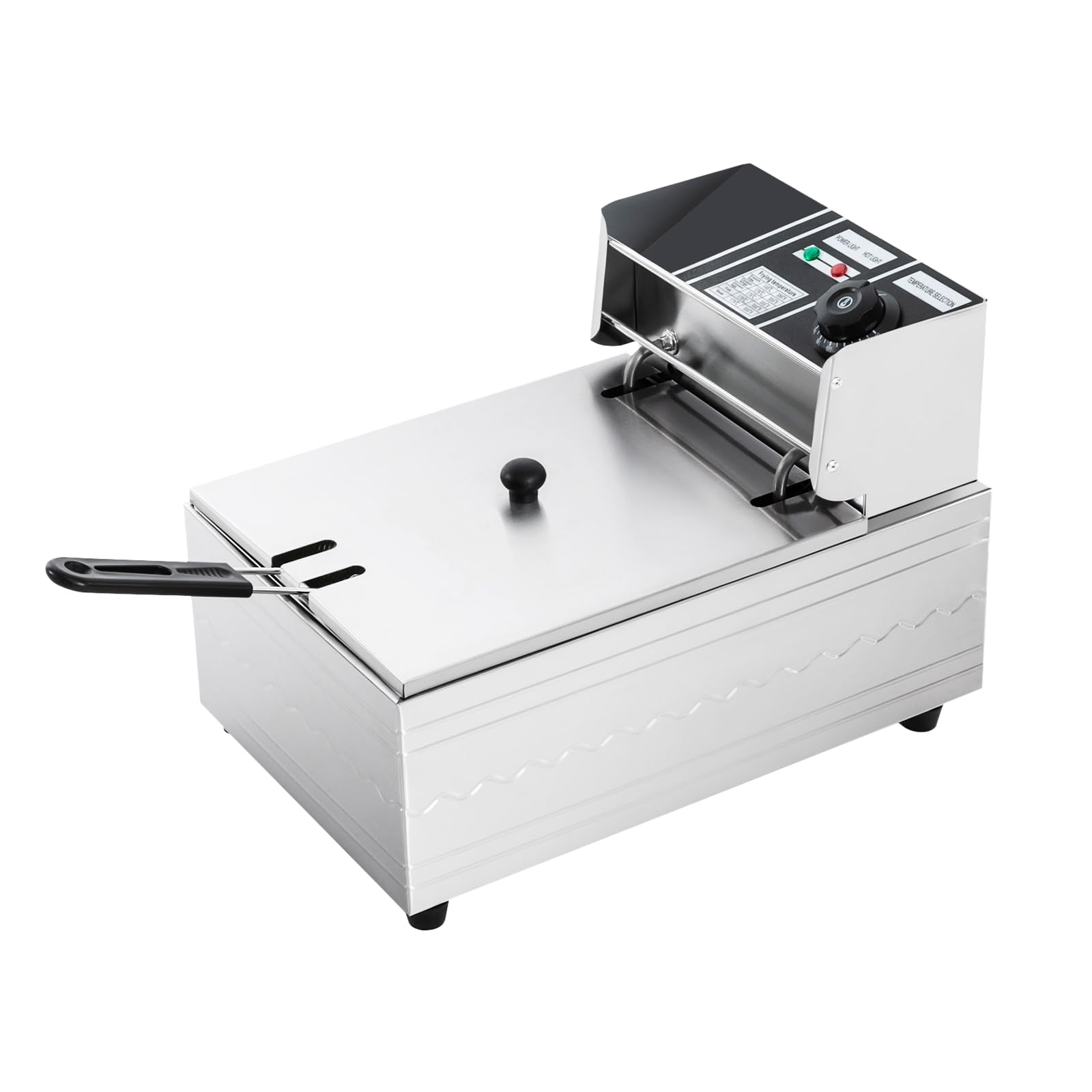 Friggitrice elettrica da 2500 W, 6 litri, friggitrice 60-200 ℃, in acciaio inox, con cestello e coperchio, friggitrici con termostato automatico, per la produzione di patatine fritte, pollo