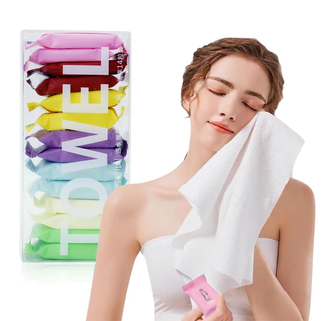 HANNEA® Disposable Washcloths for travel, 14PCS Portable Disposable Pure Cotton Compressed Towels for Face Hand Washing, Thick Large, Reusable Compact, for traveling Camping, Hiking, Backpacking-image-5